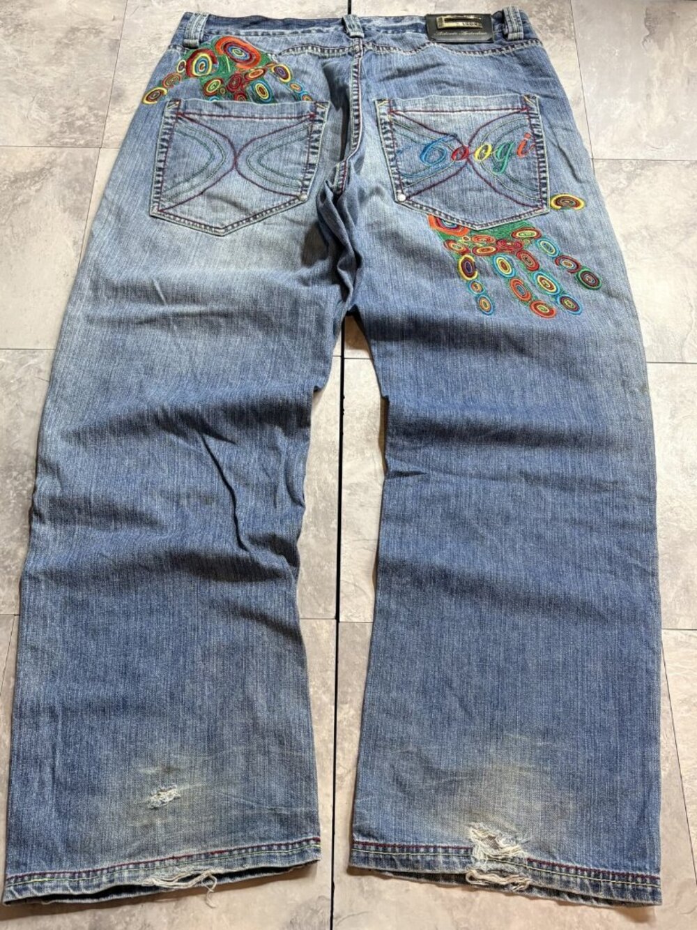 Coogi Baggy Jeans 38x34 Faded Blue Peacock